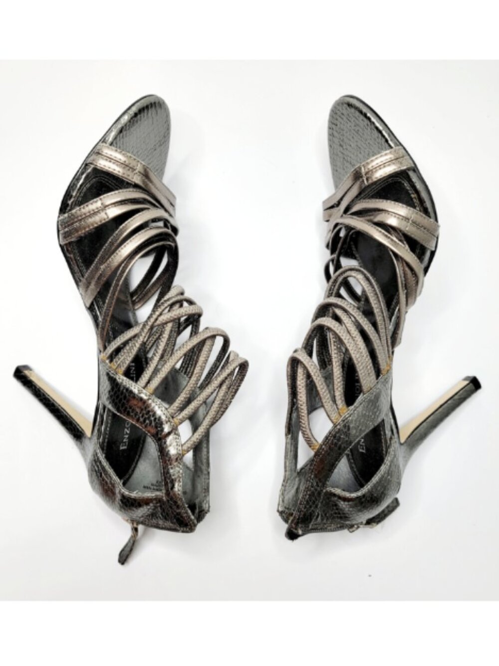 Enzo Angiolini Size 7 Metallic Gray Stiletto Strappy Heels - Picture 3 of 5